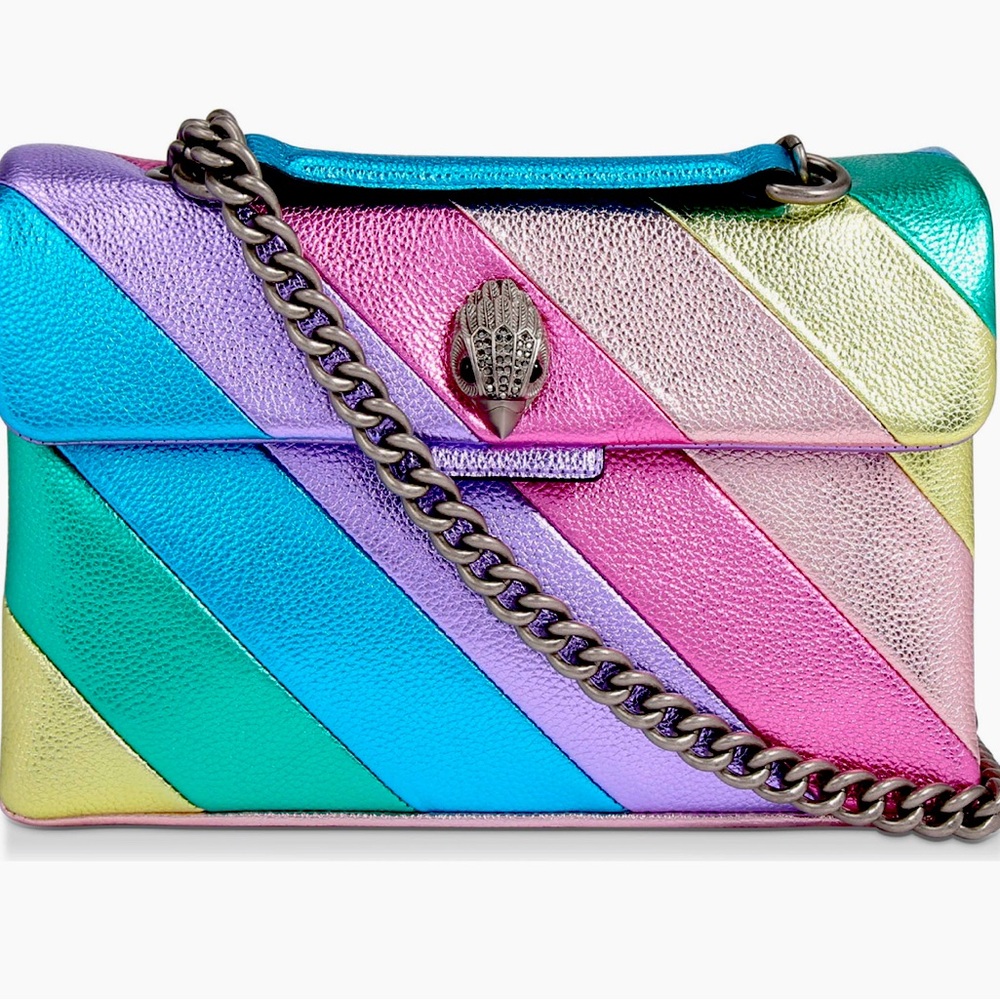 Kurt Geiger Large Kensington Bag Rainbow Stripe Leather Pastel NEW NWT